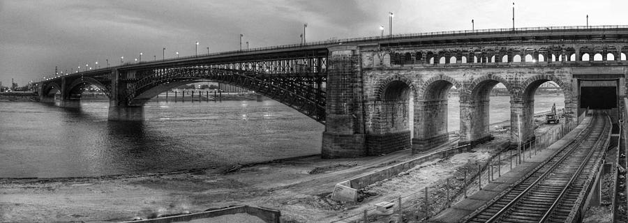 Transportation Photograph - Panorama Eads Bridge in Black and White by Buck Buchanan