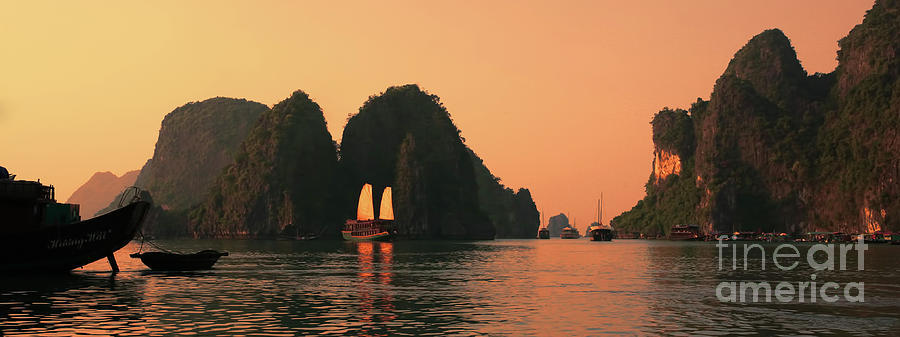 Panorama Ha Long Sunset Vietnam  Photograph by Chuck Kuhn