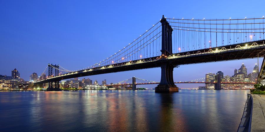 Panorama Manhattan Bridge in New York seen from Manhattan Photograph by Merijn Van der Vliet