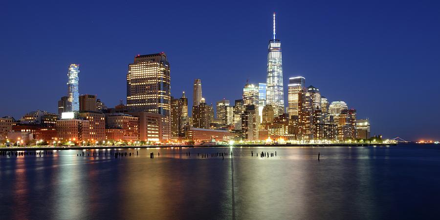 Panorama New York City skyline at night - Lower Manhattan Photograph by Merijn Van der Vliet