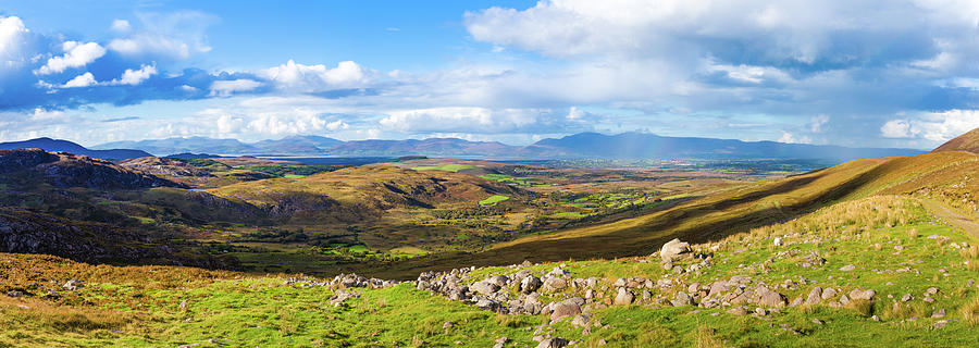 Panorama of a colourful undulating Irish landscape in Kerry Photograph by Semmick Photo