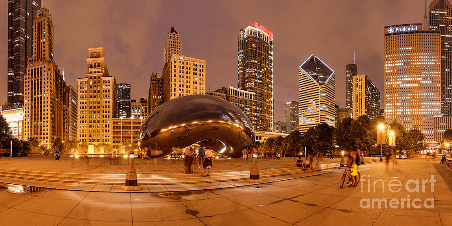 Chicago Photograph - Panorama of Anish Kapoor Cloud Gate AKA The Bean at Millenium Park - Chicago Illinois by Silvio Ligutti