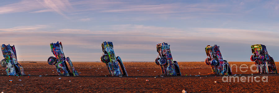 Amarillo Photograph - Panorama of Cadillac Ranch in the Early Morning - Amarillo Texas Panhandle by Silvio Ligutti