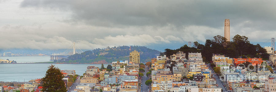 Panorama of Coit Tower - Yerbabuena Island and Bay Area - San Francisco California Photograph by Silvio Ligutti