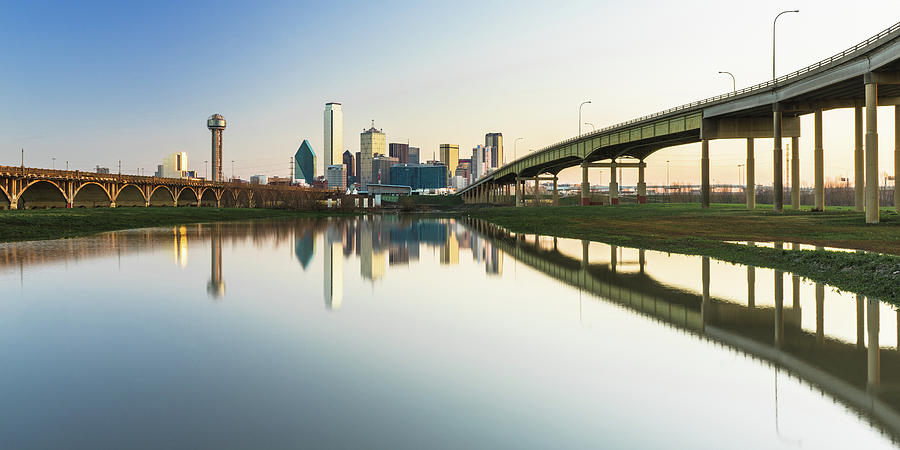 Panorama of Dallas Skyline with reflection 2 Photograph by Mati Krimerman