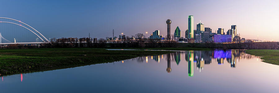 Panorama of Dallas Skyline with reflection at dawn 2 Photograph by Mati Krimerman