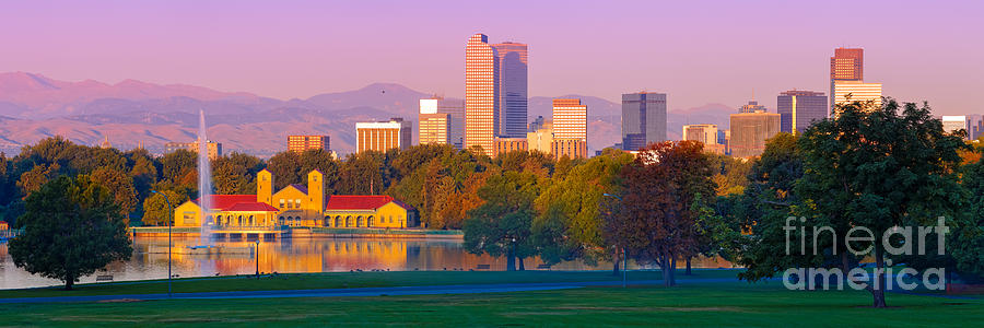 Panorama of Denver Skyline from Museum of Nature and Science - City Park Denver Colorado Photograph by Silvio Ligutti