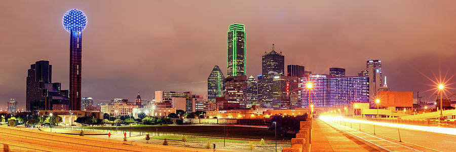 Panorama of Downtown Dallas Skyline and Reunion Tower from South Houston Street Bridge - North Texas Photograph by Silvio Ligutti