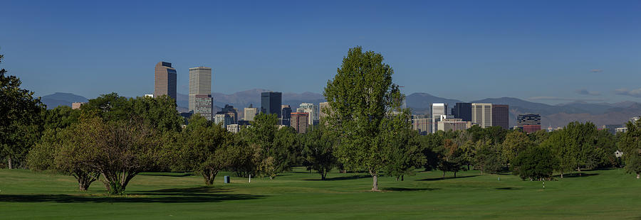 Panorama Of Downtown Denver Skyline From City Park Golf Course Photograph