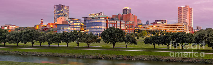 Panorama of Downtown Fort Worth and Trinity River at Twilight - DFW North Texas Photograph by Silvio Ligutti