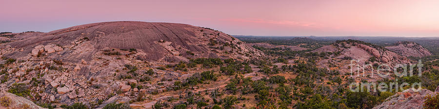 Panorama of Enchanted Rock and Freshman Mountain from Turkey Peak at Dawn -Texas Hill Country Photograph by Silvio Ligutti