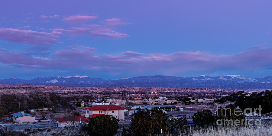 Mountain Photograph - Panorama of Espanola Valley with Sangre de Cristo Mountains during Twilight - Northern New Mexico by Silvio Ligutti