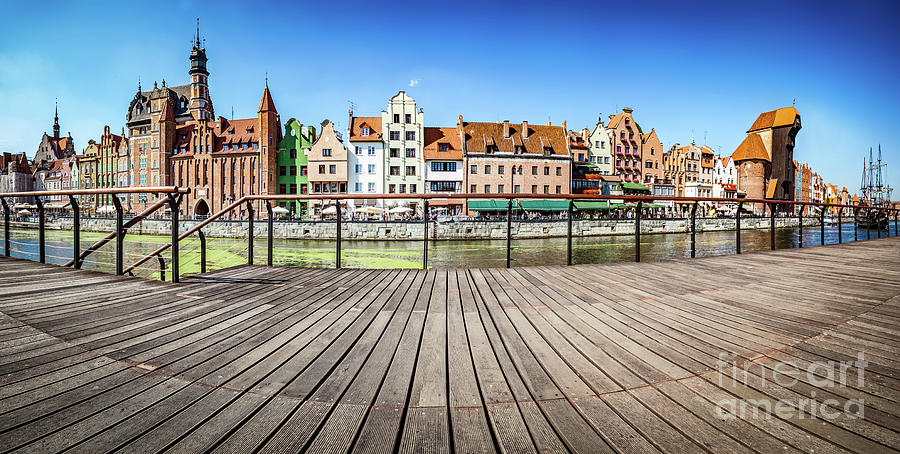 Panorama of Gdansk old town and Motlawa river in Poland. View from embankment Photograph by Michal Bednarek