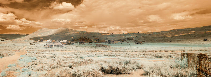 Panorama of ghost town in Bodie, California in infrared Photograph by Karen Foley