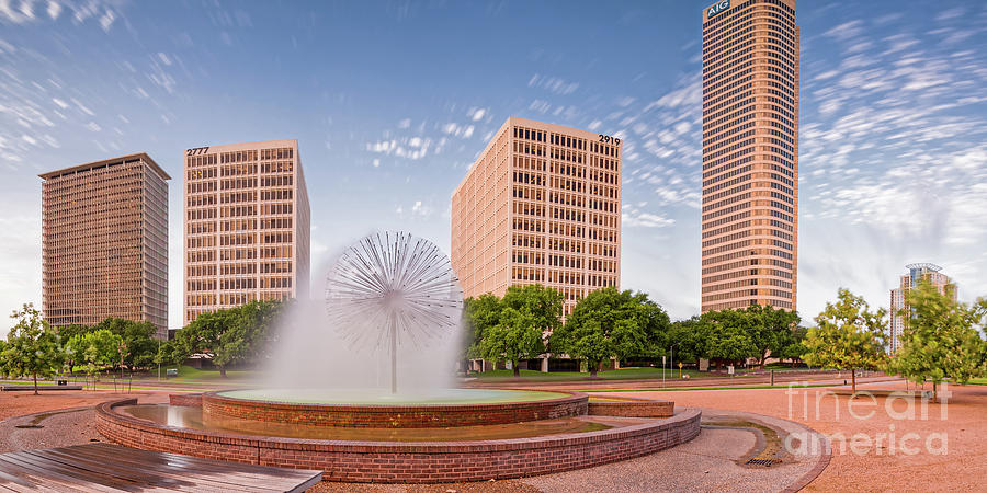 Panorama of Gus Wortham Dandelion Fountain - Allen Parkway City of Houston Skyline - Texas Photograph by Silvio Ligutti