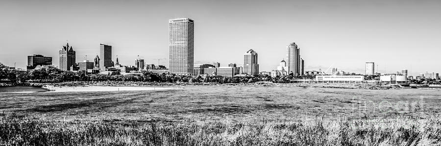 Milwaukee Photograph - Panorama of Milwaukee Skyline Black and White Picture by Paul Velgos