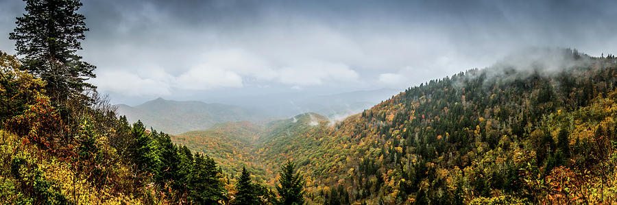 Panorama of Mountains in Fall with Fog Photograph by Kelly VanDellen