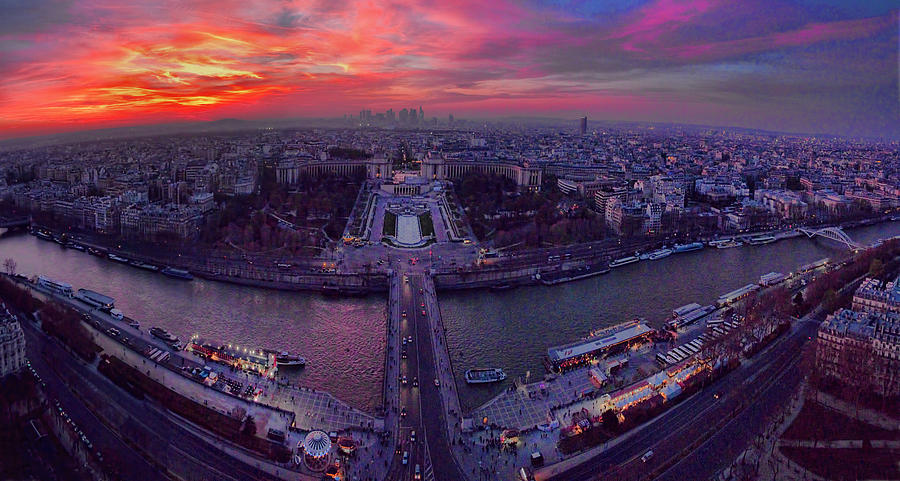 Panorama of Paris Skyline at Dusk Photograph by David Smith