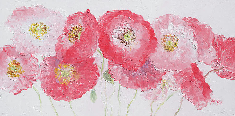 Panorama of Pink Poppies  Painting by Jan Matson