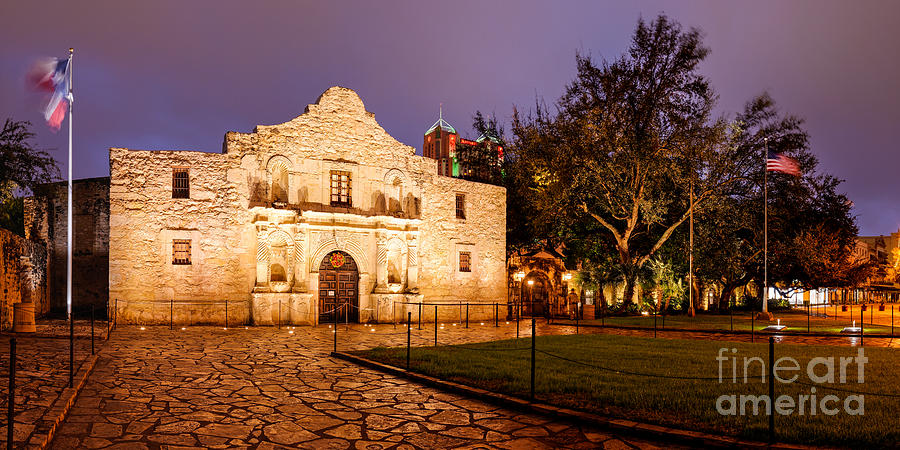 Panorama of The Alamo in San Antonio at Dawn - San Antonio Texas Photograph by Silvio Ligutti