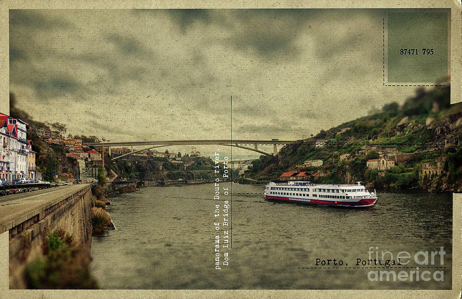 panorama of the Douro river, Dom Luiz Bridge of  Porto, Portugal Digital Art by Ariadna De Raadt