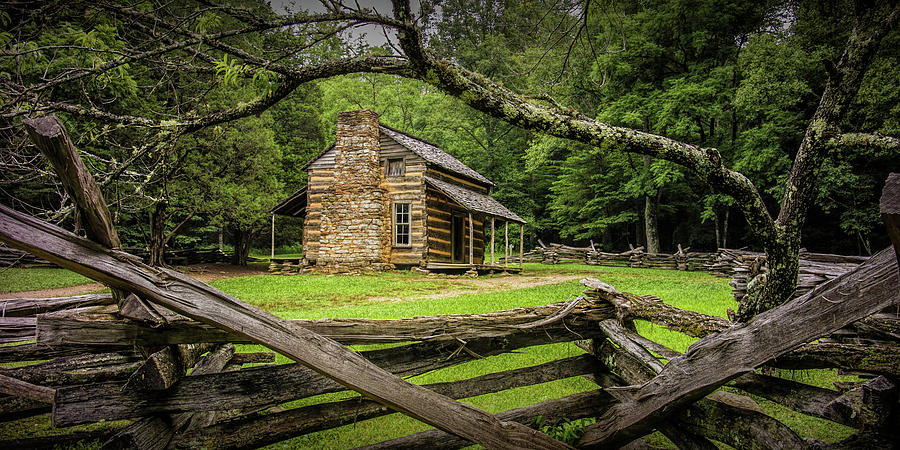 Panorama of the Oliver Cabin in Cades Cove Photograph by Randall Nyhof