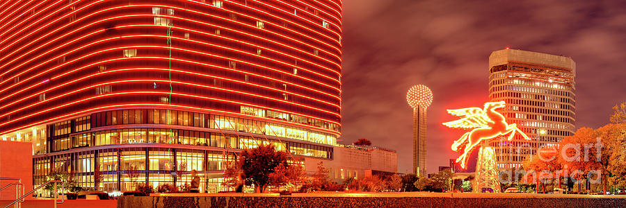 Panorama of the Original Pegasus, Reunion Tower, and Omni Hotel in Downtown Dallas - North Texas Photograph by Silvio Ligutti