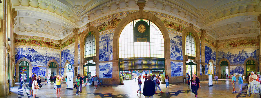 Panorama of the Sao Bento Train Station in Oporto Portugal Photograph by David Smith