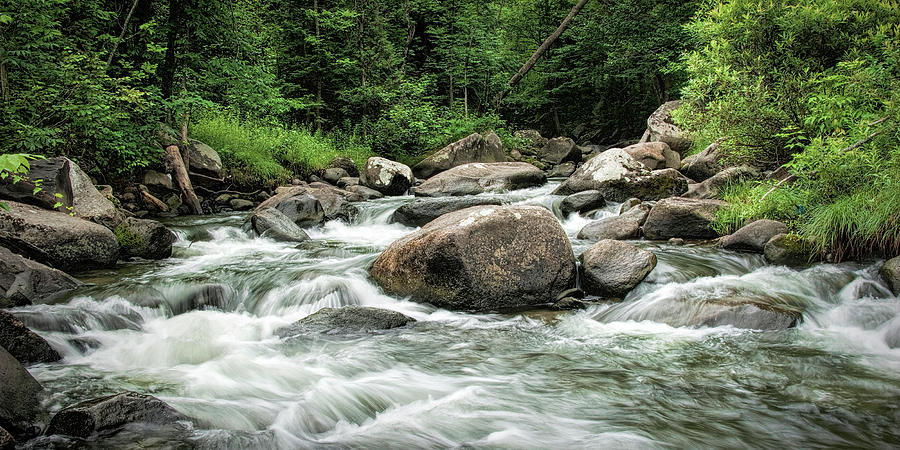 Panorama Photograph of flowing stream in Vermont Photograph by Randall Nyhof