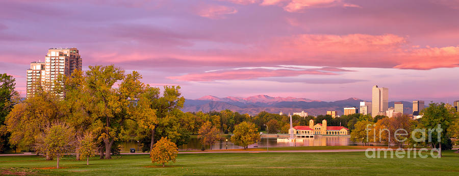 Panorama shot of Denver Skyline and City Park at sunrise Photograph by Ronda Kimbrow