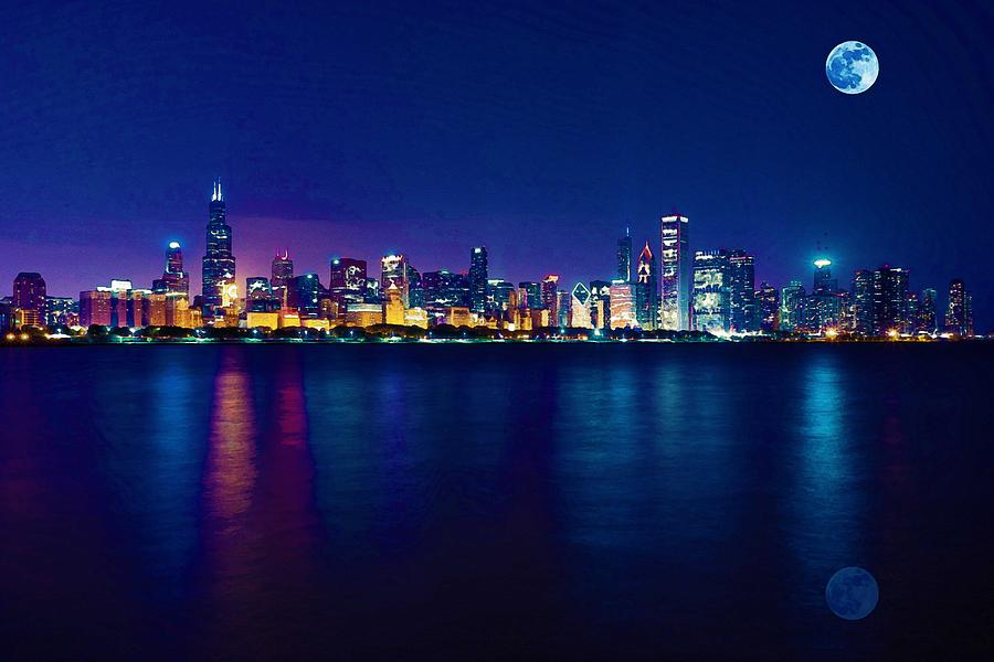 Panorama View of Chicago Skyline, United States Painting by Celestial Images