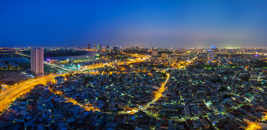 Panorama view of Ho Chi Minh city - Vietnam - Thu Thiem Bridge ...