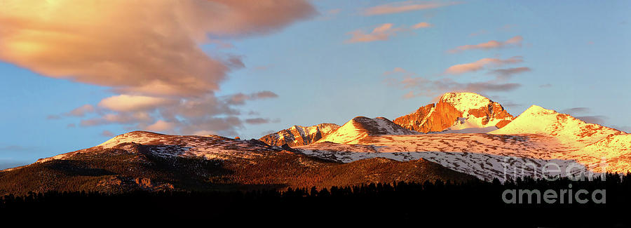 Panorama View of Longs Peak at sunrise Photograph by Ronda Kimbrow