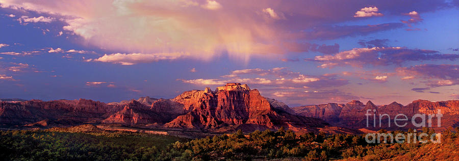 Panorama West Temple at Sunset Zion Natonal Park Photograph by Dave Welling