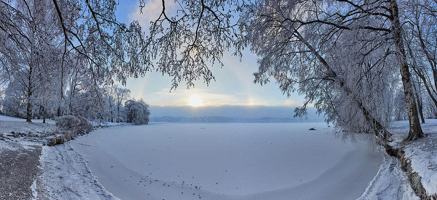 Panorama wint a winter halo Photograph by Jouko Lehto