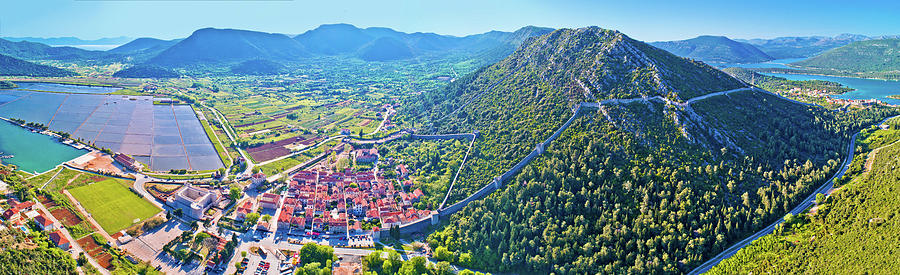 Panoramic aerial view of Ston historic walls and Peljesac penins Photograph by Brch Photography