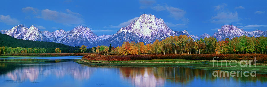 Panoramic Autumn Morning Oxbow Bend Grand Tetons National Park Photograph by Dave Welling