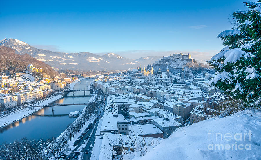 Panoramic birdview of Salzburg in winter Photograph by JR Photography