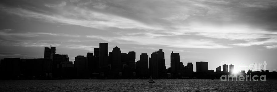 Panoramic Boston Skyline Black And White Photo Photograph