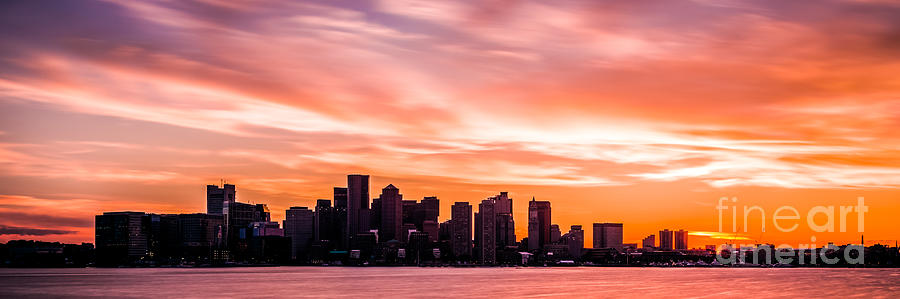 Panoramic Boston Skyline Sunset Photo Photograph by Paul Velgos