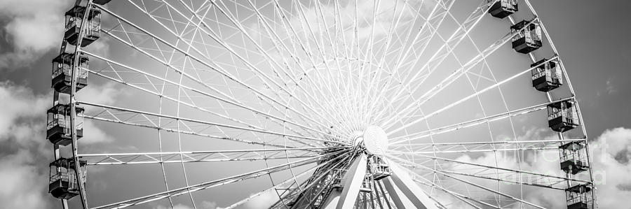 Panoramic Chicago Ferris Wheel in Black and White Photograph by Paul Velgos