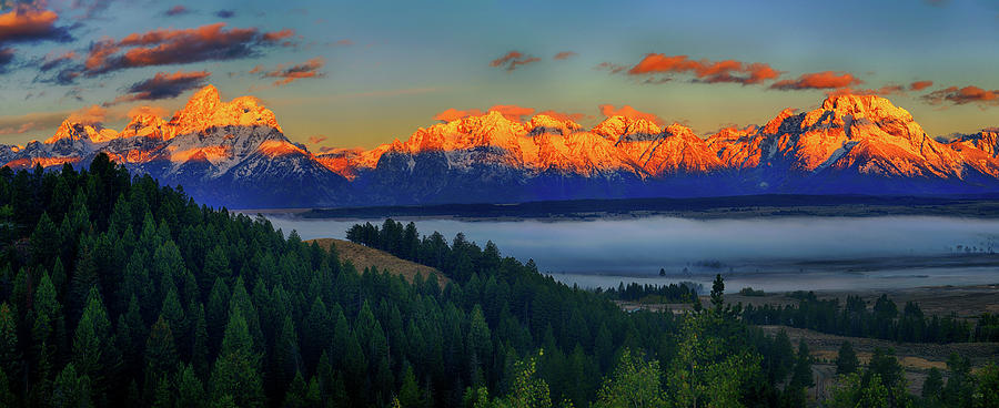 Panoramic Dawn on the Tetons Photograph by Greg Norrell
