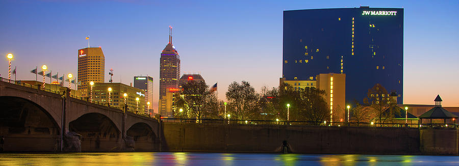 Indianapolis Skyline Photograph - Panoramic Indianapolis Skyline Morning by Gregory Ballos
