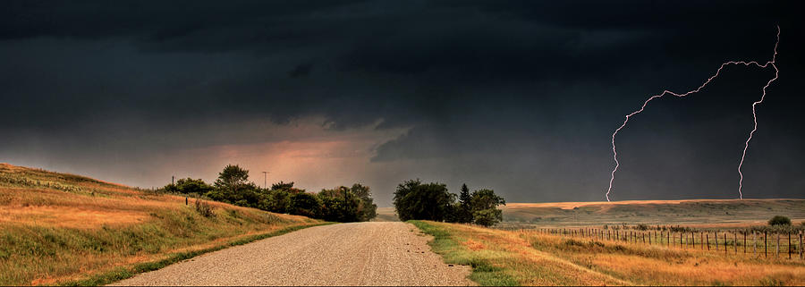 Panoramic Lightning Storm in the Prairie Digital Art by Mark Duffy