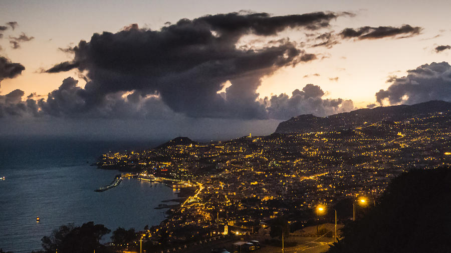 Panoramic night view of Funchal Photograph by Claudio Maioli