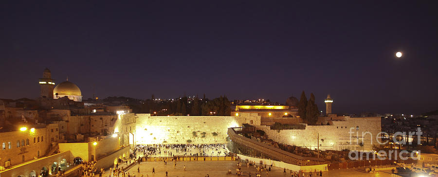 Panoramic night view of the Wailing Wall  Photograph by Alon Meir