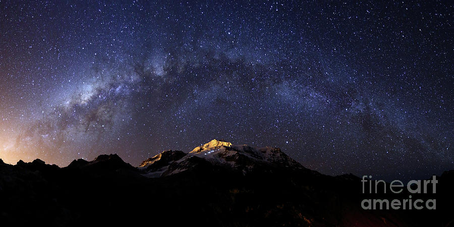Panoramic of Milky Way Above Mt Huayna Potosi Bolivia Photograph by James Brunker