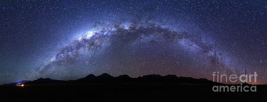 Panoramic of Milky Way above Payachatas volcanos Photograph by James Brunker