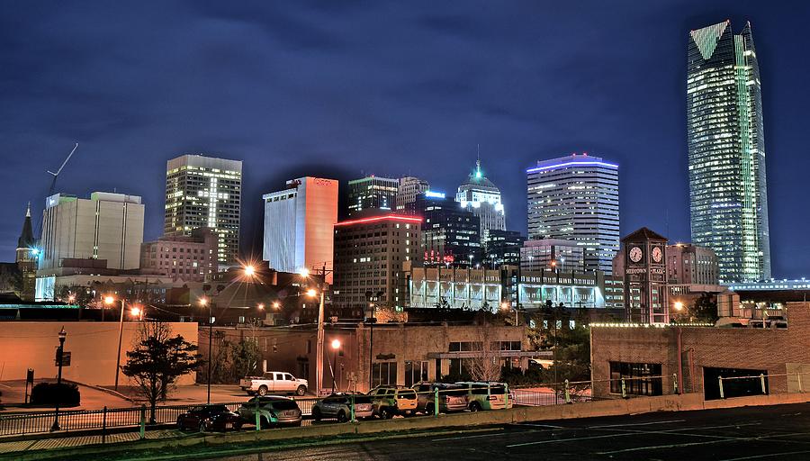 Panoramic OKC Night Photograph by Frozen in Time Fine Art Photography