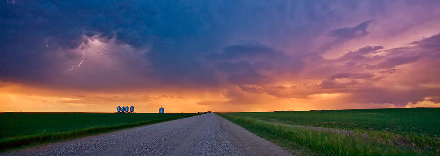 Panoramic Prairie Lightning Storm Digital Art by Mark Duffy